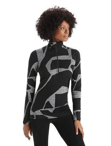 Women's Icebreaker Merino 250 Vertex Long Sleeve Half Zip Thermal Top Fractured Landscapes Base Layers Black / Jet Heather | CA 1086CTVE